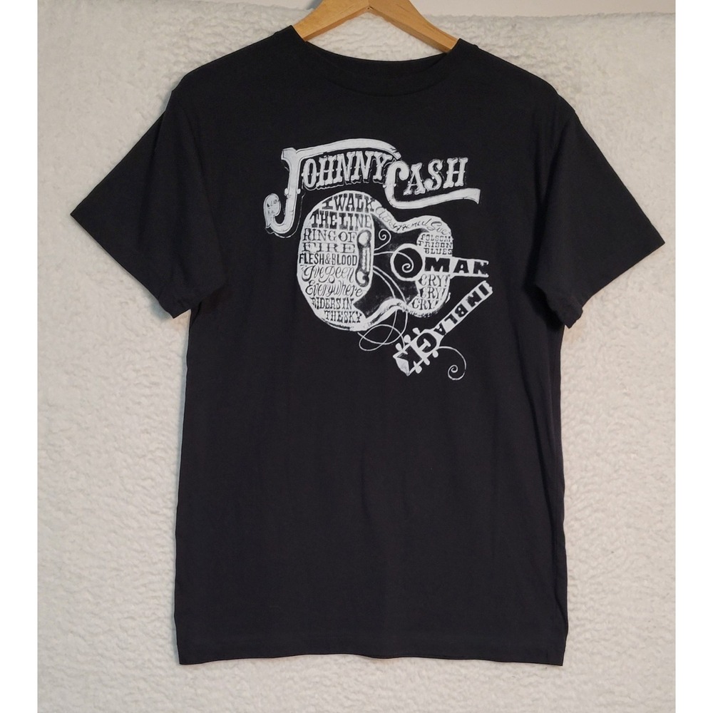 JOHNNY Cash Black Tshirt Plus Size XXL 2XL Short Sleeve Man In Black Unisex 1379